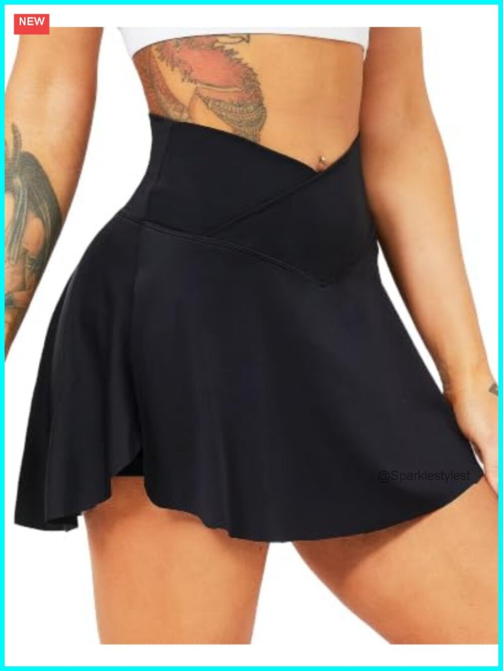 Women's Crossover High Waist Tennis Skirt with Built-in Shorts and Pockets